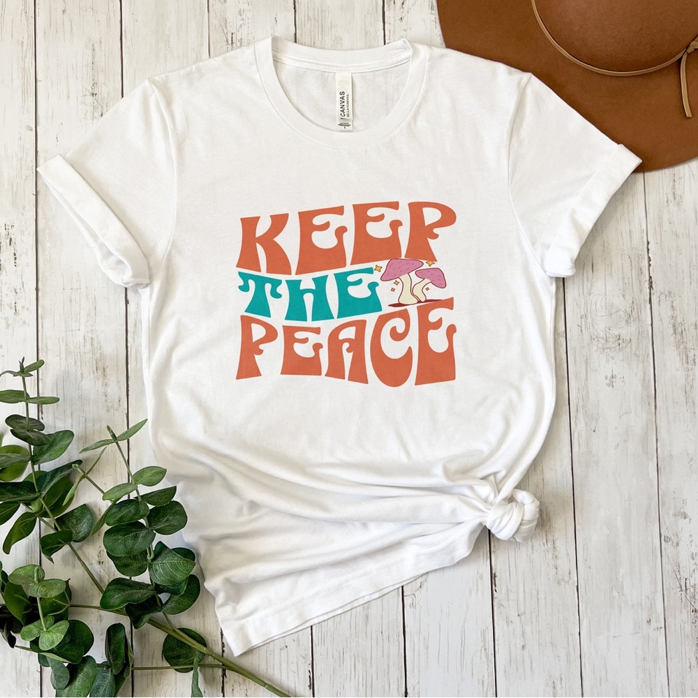 Keep The Peace Mushroom Cute Women’s Boho Cotton T Shirt
